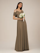 KissDress-Junessa Willow Green A Line Off the Shoulder Chiffon Long Bridesmaid Dress with Ruffles