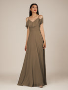 KissDress-Junessa Willow Green A Line Off the Shoulder Chiffon Long Bridesmaid Dress with Ruffles