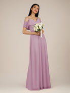 KissDress-Junessa Wisteria A Line Off the Shoulder Chiffon Long Bridesmaid Dress with Ruffles