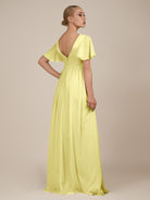 KissDress-Junia Buttercup A Line V Neck Chiffon Cap Sleeves Long Bridesmaid Dress with Slit