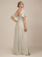 KissDress-Junia Dove Gray A Line V Neck Chiffon Cap Sleeves Long Bridesmaid Dress with Slit
