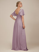 KissDress-Junia Dusk A Line V Neck Chiffon Cap Sleeves Long Bridesmaid Dress with Slit