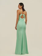KissDress-Kaelin Pale Pistachio Sheath Chiffon V Neck Long Bridesmaid Dress with Slit