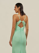 KissDress-Kaelin Pale Pistachio Sheath Chiffon V Neck Long Bridesmaid Dress with Slit