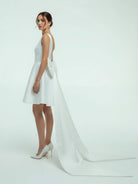 KissDress-Karelia  A-Line Satin V-Neck Short Wedding Dress with Large Bow