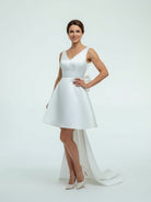 KissDress-Karelia  A-Line Satin V-Neck Short Wedding Dress with Large Bow
