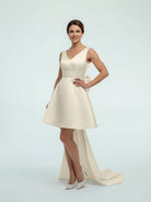 KissDress-Karelia  A-Line Satin V-Neck Short Wedding Dress with Large Bow