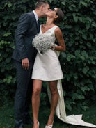 KissDress-Karelia  A-Line Satin V-Neck Short Wedding Dress with Large Bow