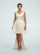 KissDress-Karelia  A-Line Satin V-Neck Short Wedding Dress with Large Bow