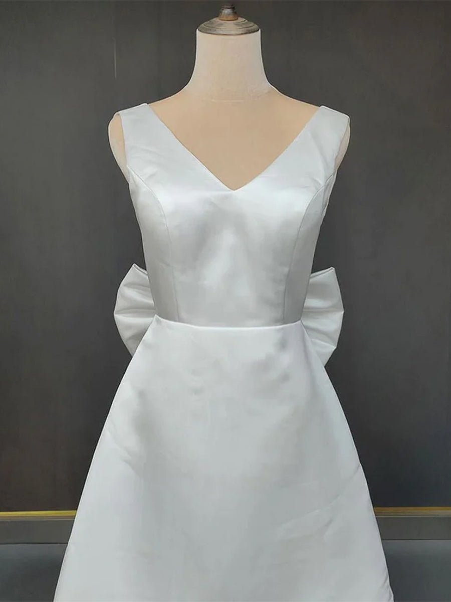 KissDress-Karelia  A-Line Satin V-Neck Short Wedding Dress with Large Bow