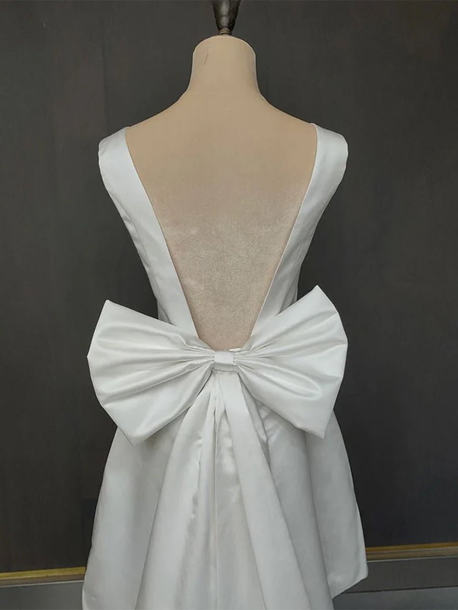 KissDress-Karelia  A-Line Satin V-Neck Short Wedding Dress with Large Bow
