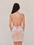 Kelis | Pink - Sheath Scoop Neck Beaded Short Homecoming Dresses with Slit - KissProm
