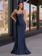 Kimia | Cute Mermaid Scoop Neck Satin Long Prom Dress - KissProm