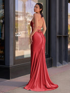 Kimia | Cute Mermaid Scoop Neck Satin Long Prom Dress - KissProm