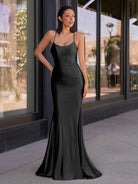 Kimia | Cute Mermaid Scoop Neck Satin Long Prom Dress - KissProm