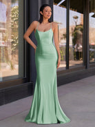 Kimia | Cute Mermaid Scoop Neck Satin Long Prom Dress - KissProm