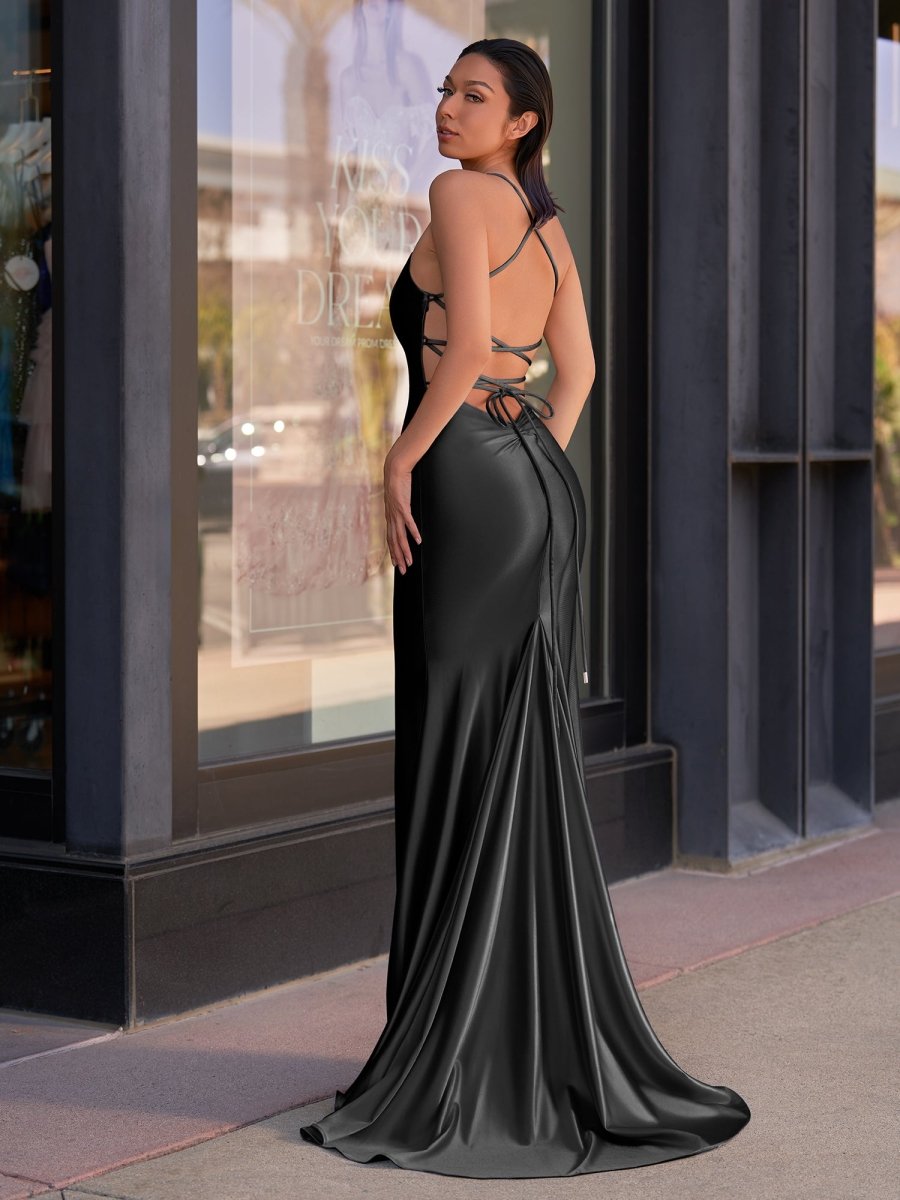 Kimia | Cute Mermaid Scoop Neck Satin Long Prom Dress - KissProm