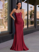 Kimia | Cute Mermaid Scoop Neck Satin Long Prom Dress - KissProm