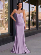 Kimia | Cute Mermaid Scoop Neck Satin Long Prom Dress - KissProm
