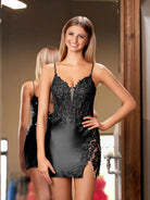 Larisa | Sheath Navy Blue V - Neck Short Homecoming Dress - KissProm