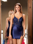 Larisa | Sheath Navy Blue V - Neck Short Homecoming Dress - KissProm