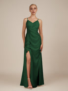KissDress-Lavatera Dark Green A Line Chiffon V Neck Long Bridesmaid Dress with Ruffles
