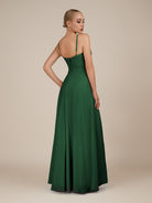 KissDress-Lavatera Dark Green A Line Chiffon V Neck Long Bridesmaid Dress with Ruffles
