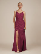 KissDress-Lavatera Desert Rose A Line Chiffon V Neck Long Bridesmaid Dress with Ruffles