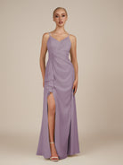 KissDress-Lavatera Dusk A Line Chiffon V Neck Long Bridesmaid Dress with Ruffles