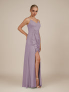 KissDress-Lavatera Dusk A Line Chiffon V Neck Long Bridesmaid Dress with Ruffles