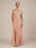 KissDress-Lavatera English Rose A Line Chiffon V Neck Long Bridesmaid Dress with Ruffles