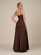 KissDress-Lavatera Espresso A Line Chiffon V Neck Long Bridesmaid Dress with Ruffles