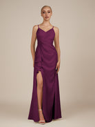 KissDress-Lavatera Fig A Line Chiffon V Neck Long Bridesmaid Dress with Ruffles