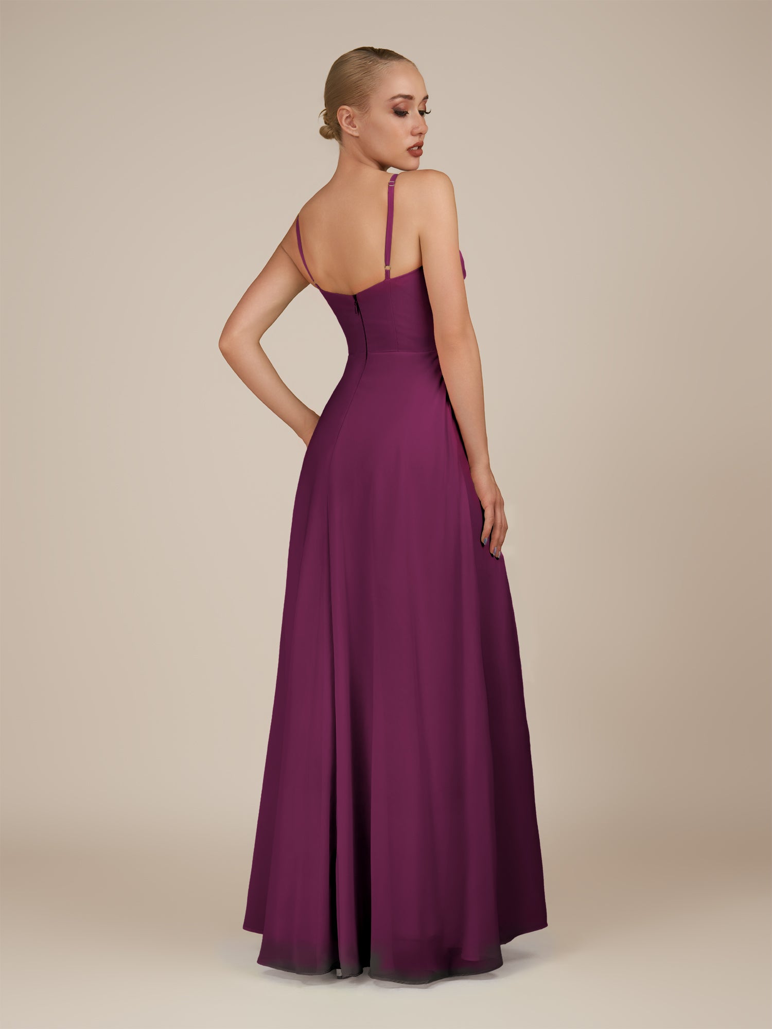 KissDress-Lavatera Fig A Line Chiffon V Neck Long Bridesmaid Dress with Ruffles