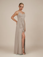 KissDress-Lavatera Frost A Line Chiffon V Neck Long Bridesmaid Dress with Ruffles