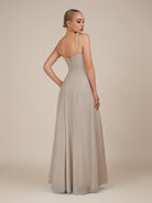 KissDress-Lavatera Frost A Line Chiffon V Neck Long Bridesmaid Dress with Ruffles