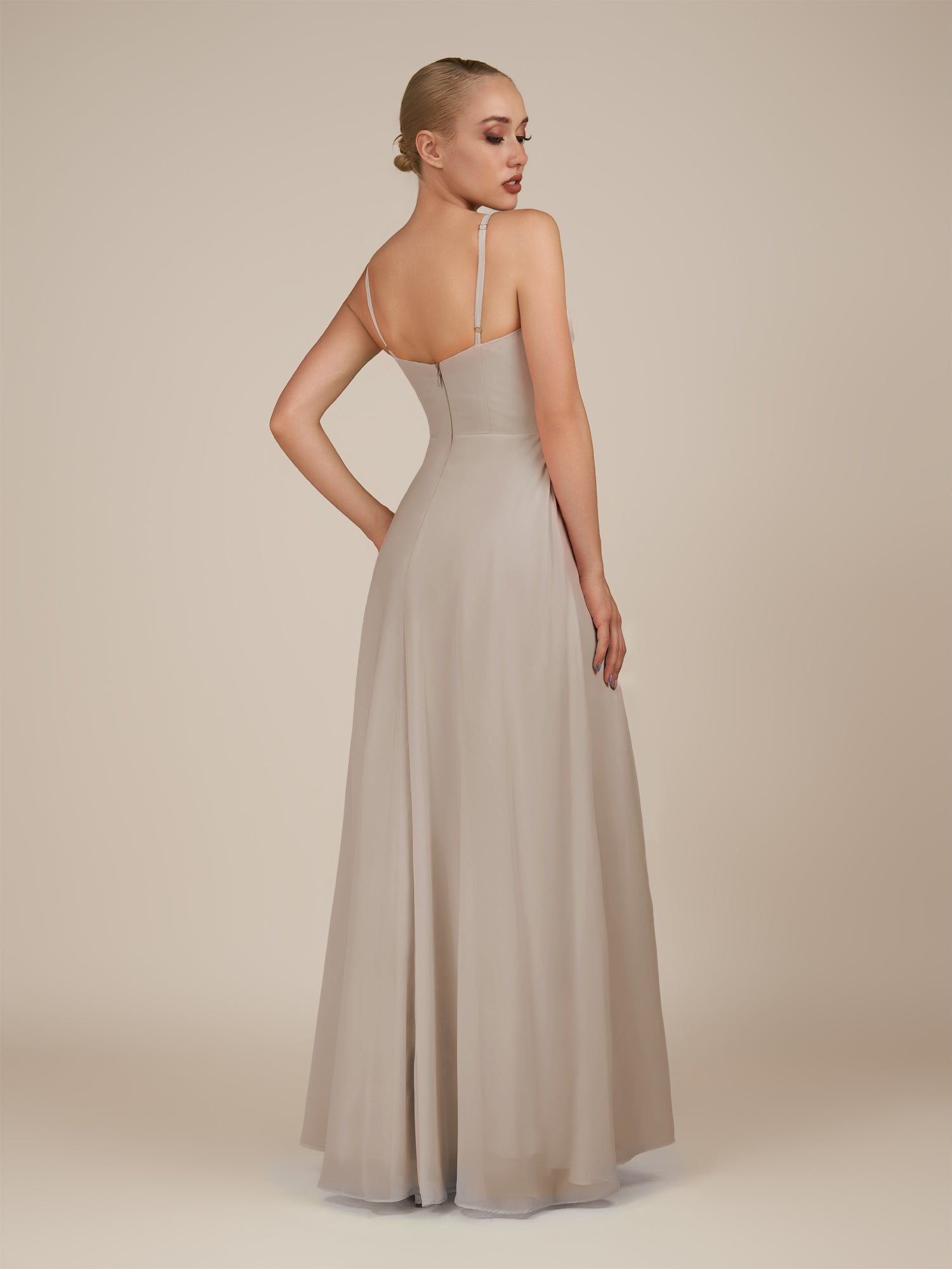 KissDress-Lavatera Frost A Line Chiffon V Neck Long Bridesmaid Dress with Ruffles