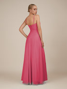 KissDress-Lavatera Fuchsia A Line Chiffon V Neck Long Bridesmaid Dress with Ruffles