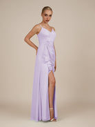 KissDress-Lavatera Lavender A Line Chiffon V Neck Long Bridesmaid Dress with Ruffles