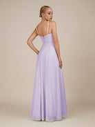 KissDress-Lavatera Lavender A Line Chiffon V Neck Long Bridesmaid Dress with Ruffles