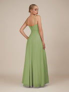 KissDress-Lavatera Matcha A Line Chiffon V Neck Long Bridesmaid Dress with Ruffles