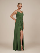 KissDress-Lavatera Moss A Line Chiffon V Neck Long Bridesmaid Dress with Ruffles