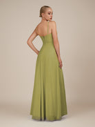 KissDress-Lavatera Moss Green A Line Chiffon V Neck Long Bridesmaid Dress with Ruffles