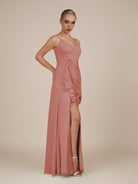 KissDress-Lavatera Mulberry A Line Chiffon V Neck Long Bridesmaid Dress with Ruffles