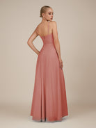 KissDress-Lavatera Mulberry A Line Chiffon V Neck Long Bridesmaid Dress with Ruffles