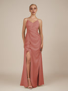 KissDress-Lavatera Mulberry A Line Chiffon V Neck Long Bridesmaid Dress with Ruffles