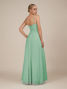 KissDress-Lavatera Pale Pistachio A Line Chiffon V Neck Long Bridesmaid Dress with Ruffles