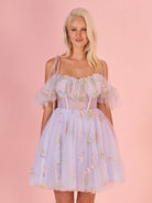 Lavender Off the Shoulder Corset Homecoming Dress with Ruffles - KissProm