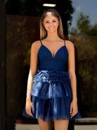 Layla | A - Line Deep V Neck Tiered Short Homecoming Dress - KissProm