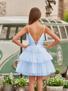 Layla | A - Line Deep V Neck Tiered Short Homecoming Dress - KissProm